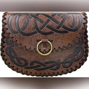 NIB HiiFeuer Medieval Renaissance Belt Bag, Faux Leather Pouch Cosplay, Brown